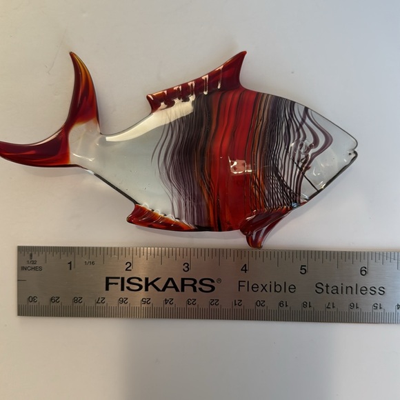 Vintage Hand Blown Red Black Stripe Glass Fish Sculpture 6" - Picture 15 of 16